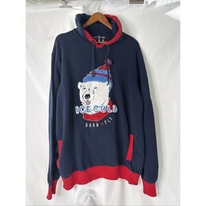 Born Fly Ice Cold Men 3X Polar Bear Streetwear Pullover Hoodie Sweater Navy Blue